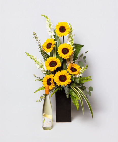 Date Night-In Package: Sunflowers + Wine