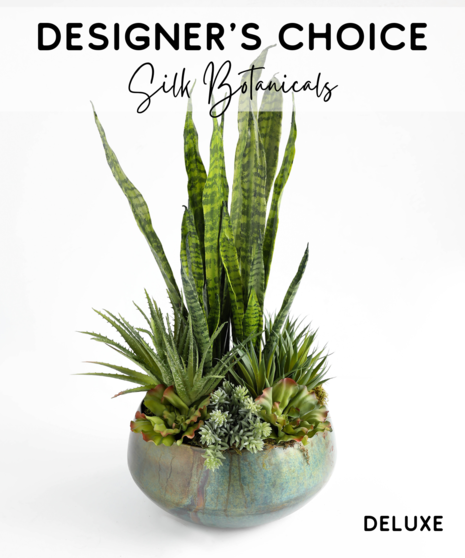 This deluxe handcrafted silk plant garden is designed to be enjoyed as a forever gift or decor piece in the home. The plants in this planter are comprised of 100% silk.