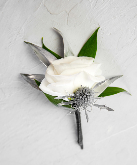 Metallic Silver Boutonniere