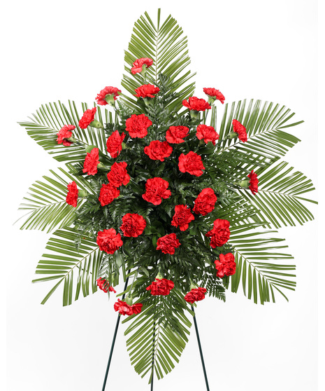 Beautiful red carnations against a lush greenery backdrop will be beautifully showcased during the final farewell service. 