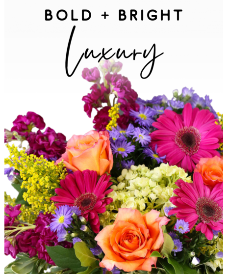 Our expert designers will hand pick fresh floral in bright & bold tones to create a one-of-a-kind custom arrangement. 