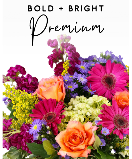 Our expert designers will hand pick fresh floral in bright & bold tones to create a one-of-a-kind custom arrangement. 