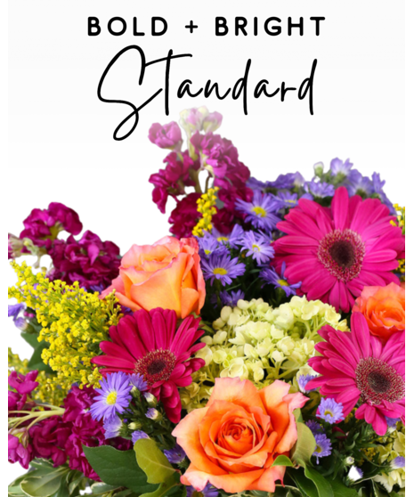 Our expert designers will hand pick fresh floral in bright & bold tones to create a one-of-a-kind custom arrangement. 