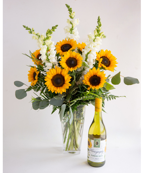 Date Night-In Package: Sunflowers + Wine