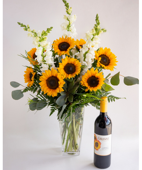 Date Night-In Package: Sunflowers + Wine
