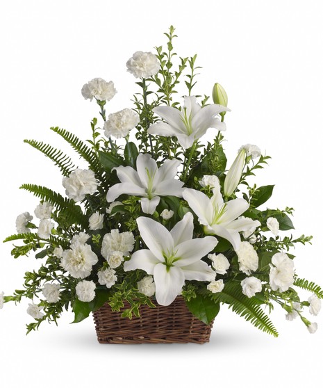 basket of white flowers